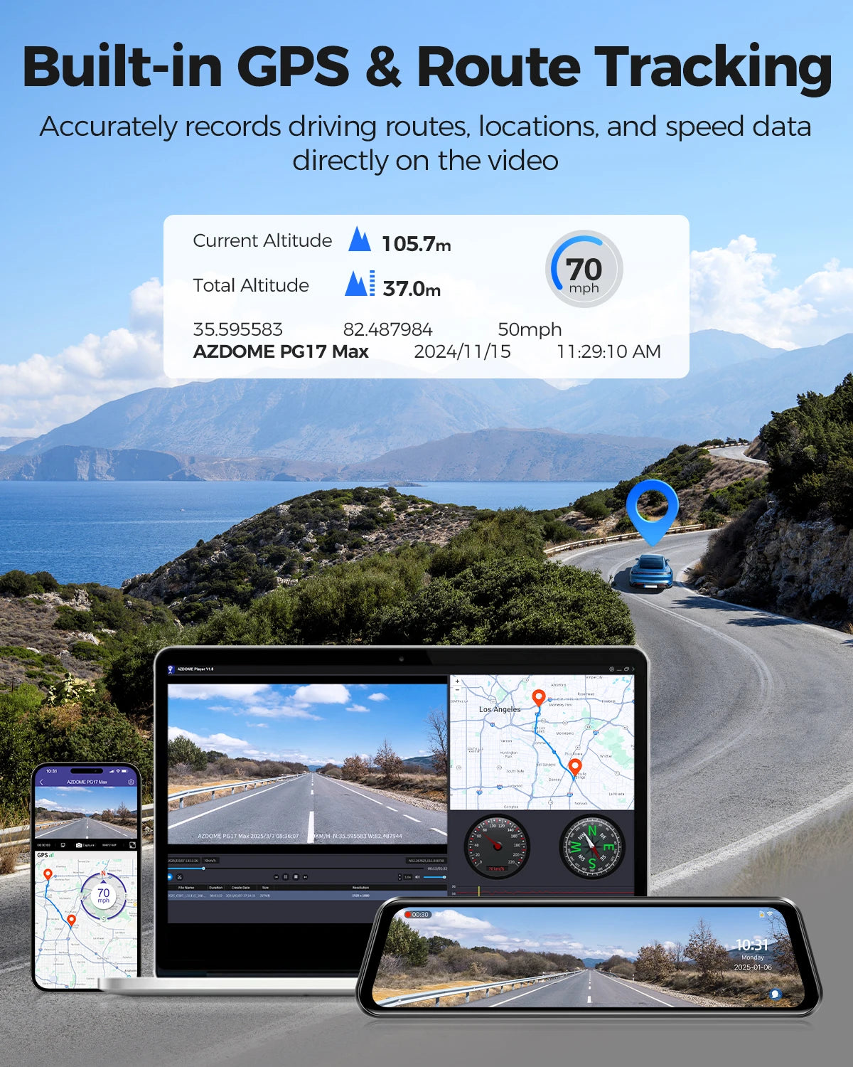 12 Inch 4K Mirror Dash Cam with GPS Night Vision