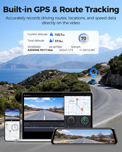 12 Inch 4K Mirror Dash Cam with GPS Night Vision