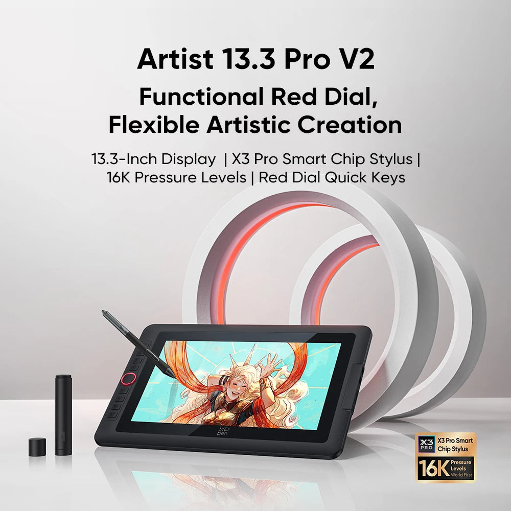 Full-Laminated 13.3 Inch Graphics Tablet with Tilt Support
