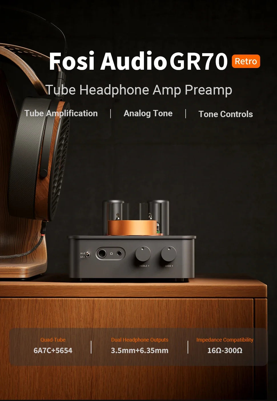 Portable Tube Headphone Amplifier Class A Preamp color Orange