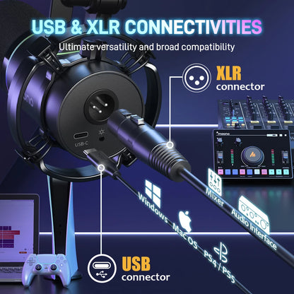 Pro USB Podcast Microphone with Tap to Mute Black