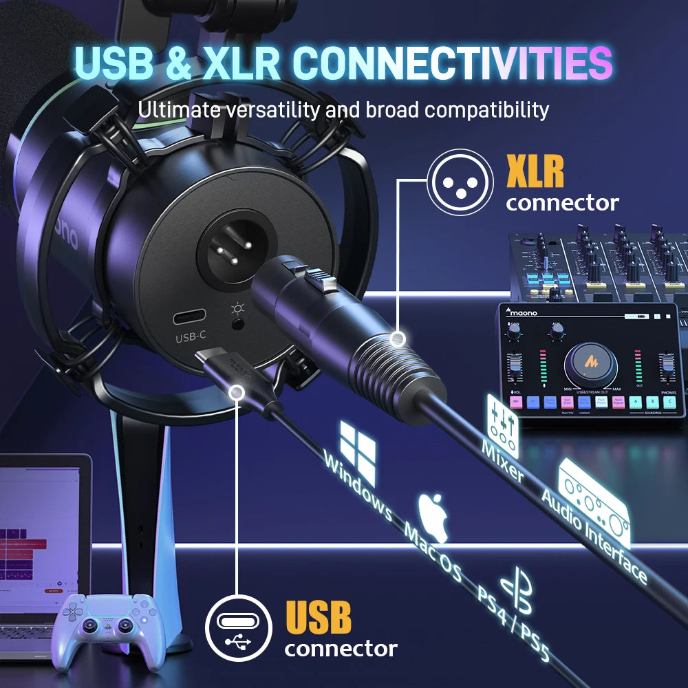 USB/XLR Dynamic Microphone with Mute and Gain Control