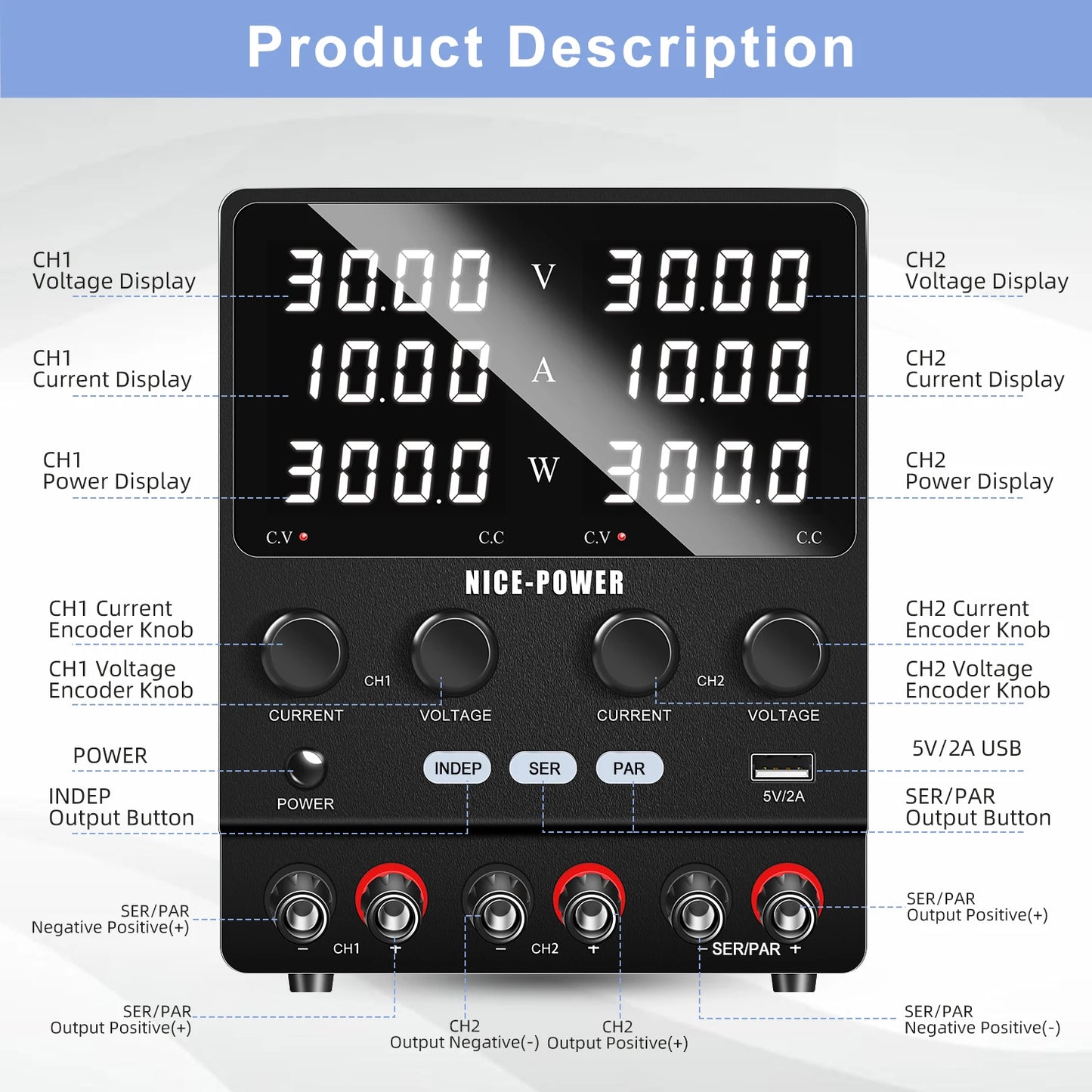 60V 5A Digital Lab Power Supply Variable Output