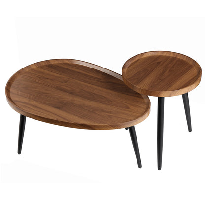 2-Piece Round Nesting Coffee Table Set Wood Metal
