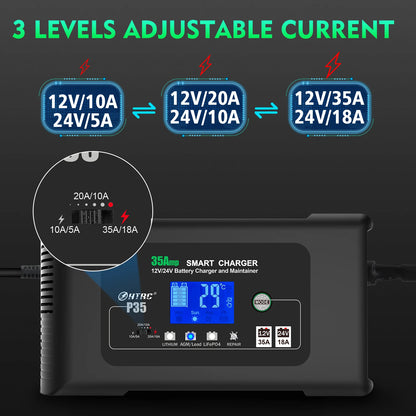 35A Smart Car Battery Charger 12V 24V LCD