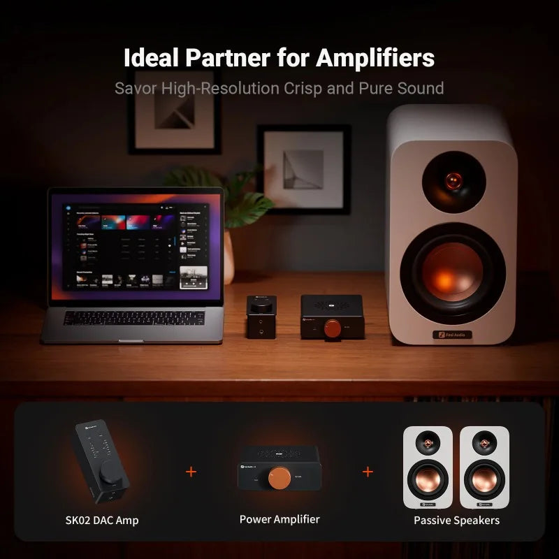 Portable USB Audio Amplifier with DAC and Headphone Amp Orange