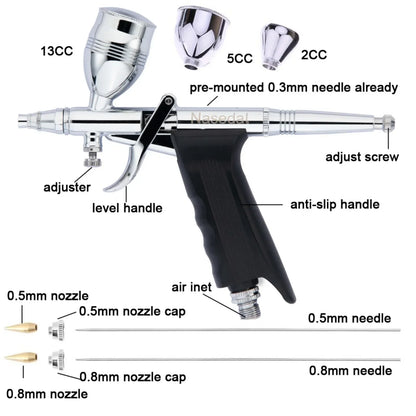 Portable Airbrush Compressor Kit with 3 Nozzles for Art & Cake