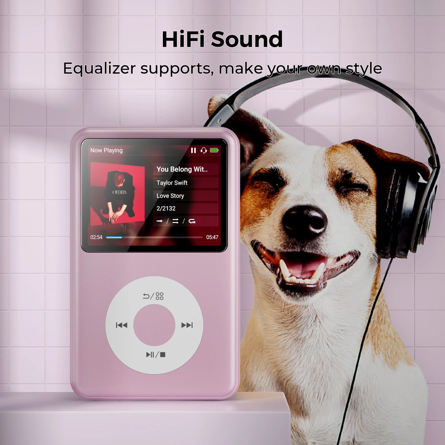 HiFi MP3 Player with Bluetooth Video FM Radio 128GB Storage Pink