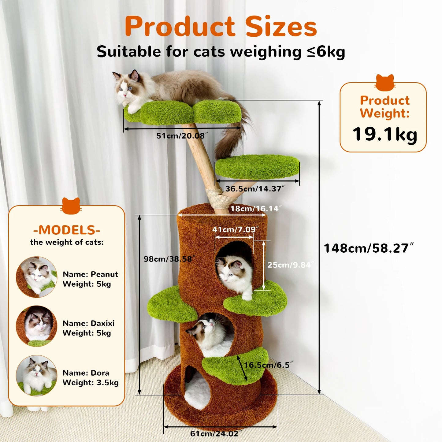 58 Inch Tall Cat Tree Tower with Condo and Scratching Board