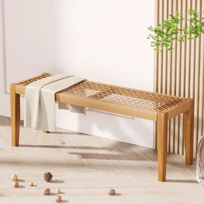 Acacia Wood Patio Bench 2-Seater Outdoor Dining Seat