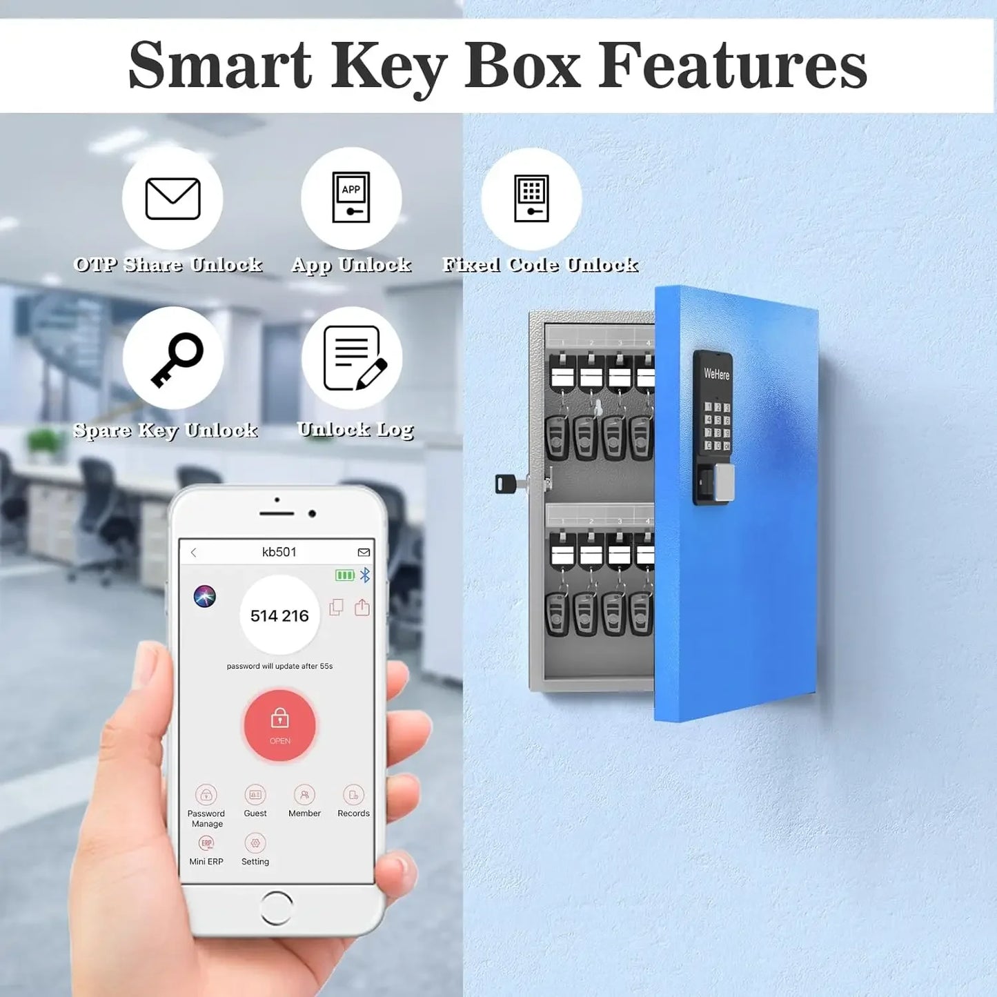 32-Key Digital Key Storage Safe Blue