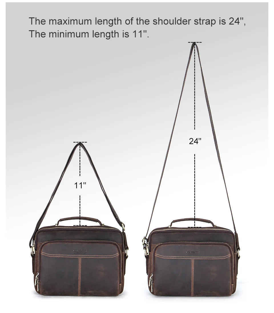 Vintage Crazy Horse Leather Messenger Bag Large Capacity