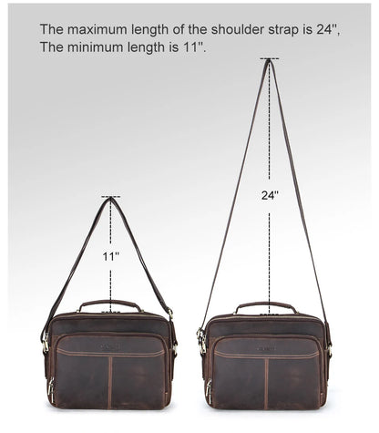 Vintage Crazy Horse Leather Messenger Bag Large Capacity