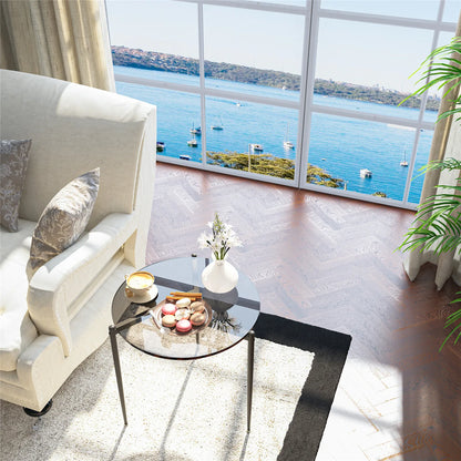 Round Tempered Glass Side Table with Sleek Metal Legs
