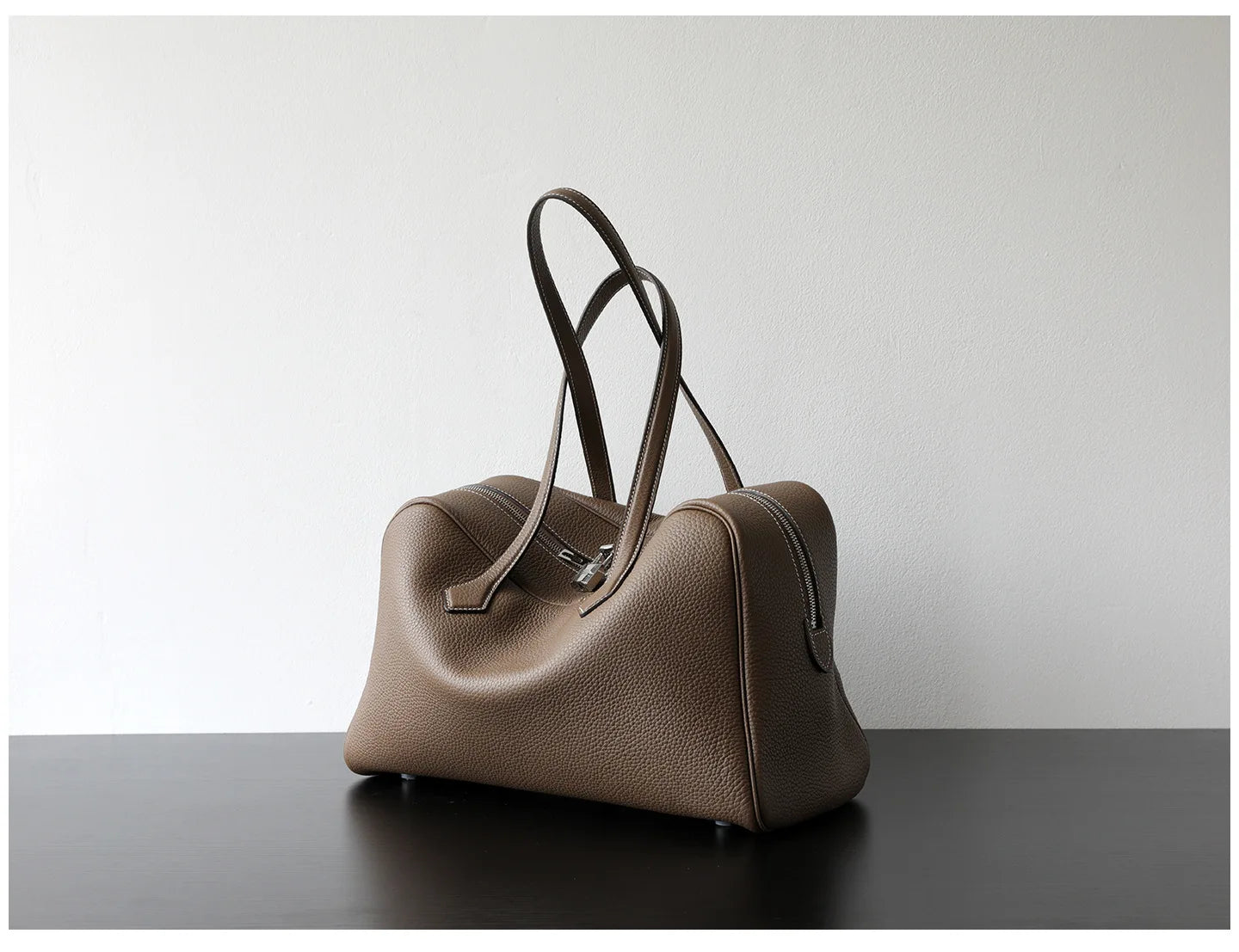 Women’s Leather Laptop Tote Bowling Work Handbag Khaki