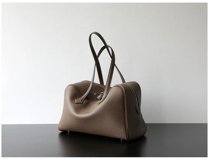 Women’s Leather Laptop Tote Bowling Work Handbag Khaki
