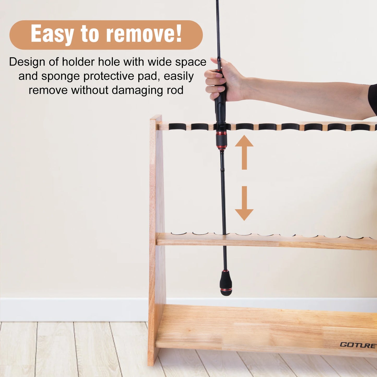 Wooden Fishing Rod Holder Stand Compact Easy Assemble