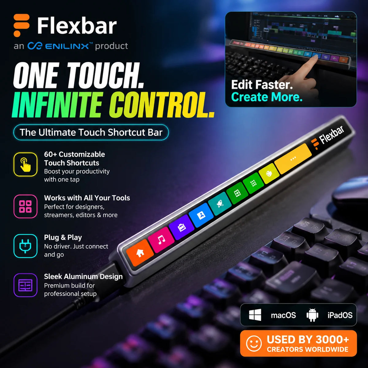 Programmable Touch Bar Shortcut Controller for Adobe & Gaming