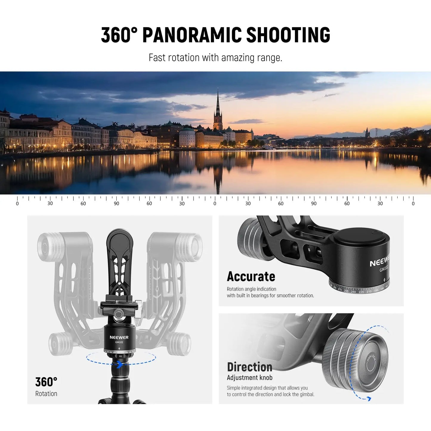 360 Panoramic Gimbal Head for Tripod & Monopod