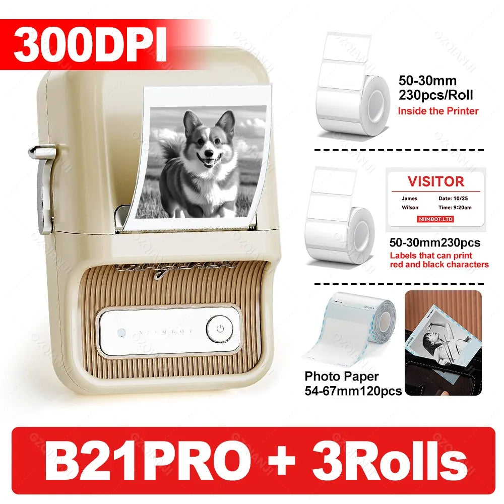 Portable Thermal Label Printer 300dpi White with Labels
