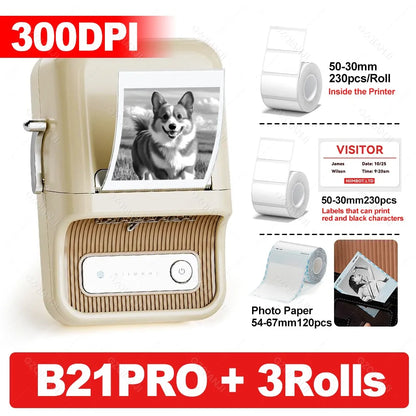 Portable Thermal Label Printer 300dpi White with Labels
