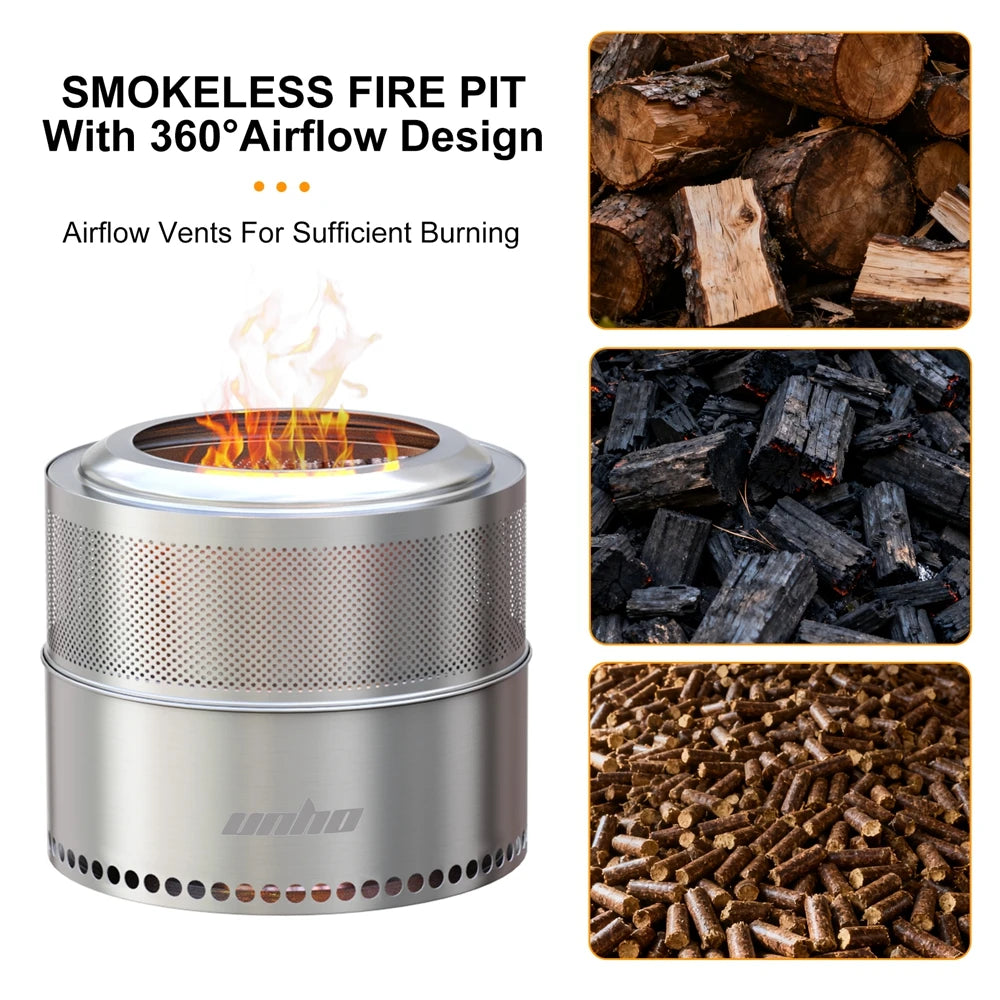 19-Inch Smokeless Stainless Steel Fire Pit Portable Outdoor Wood Burner