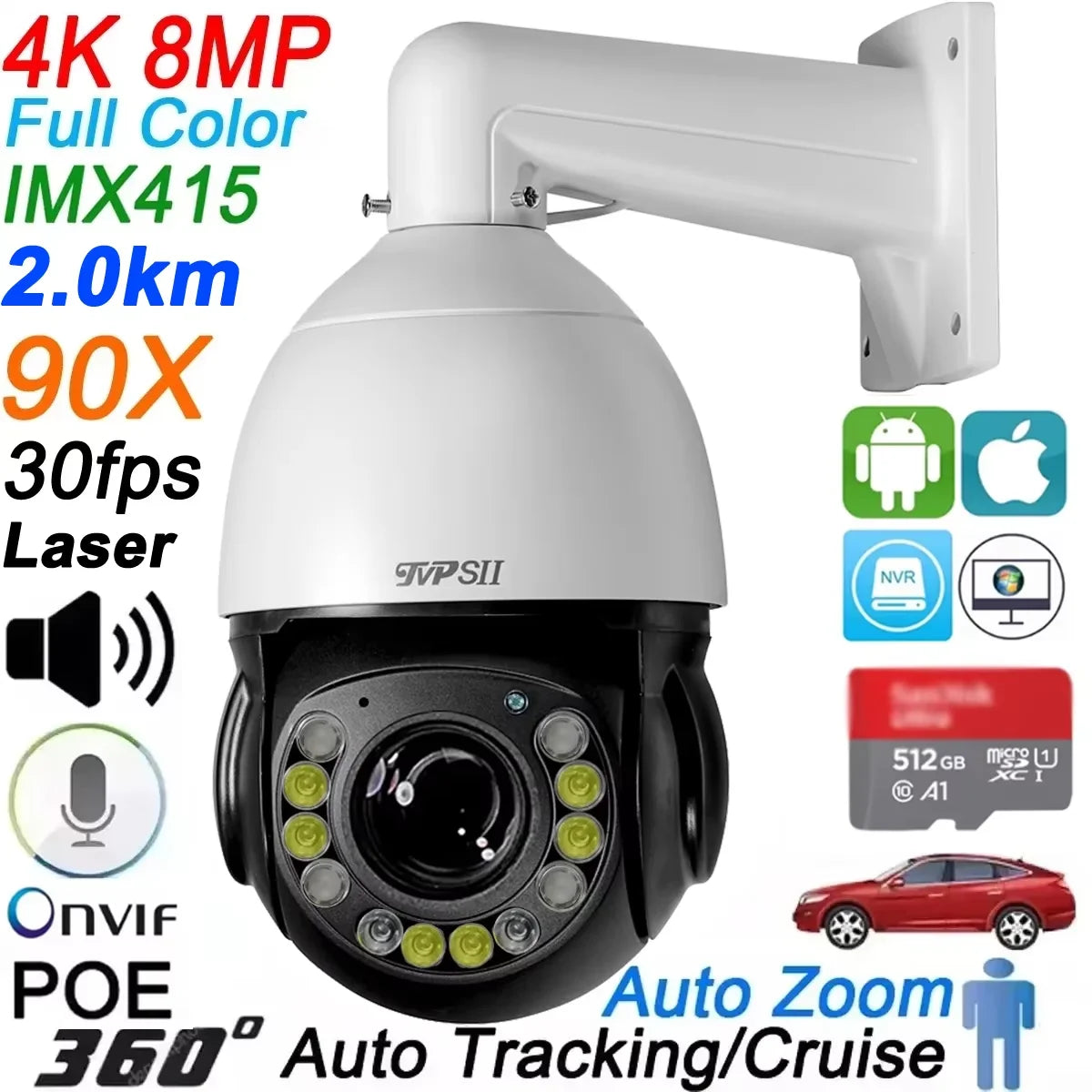 4K 8MP PTZ Security Camera 90X Optical Zoom