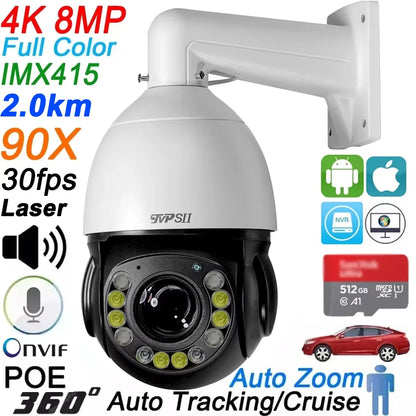 4K 8MP PTZ Security Camera 90X Optical Zoom