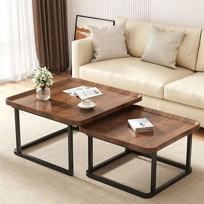 2-in-1 Irregular Wooden Coffee Table Set with Triangle Legs