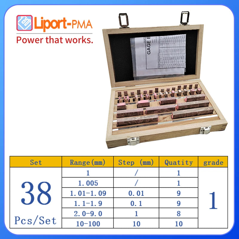 38 Piece Gauge Block Set Grade 1 Precision Steel
