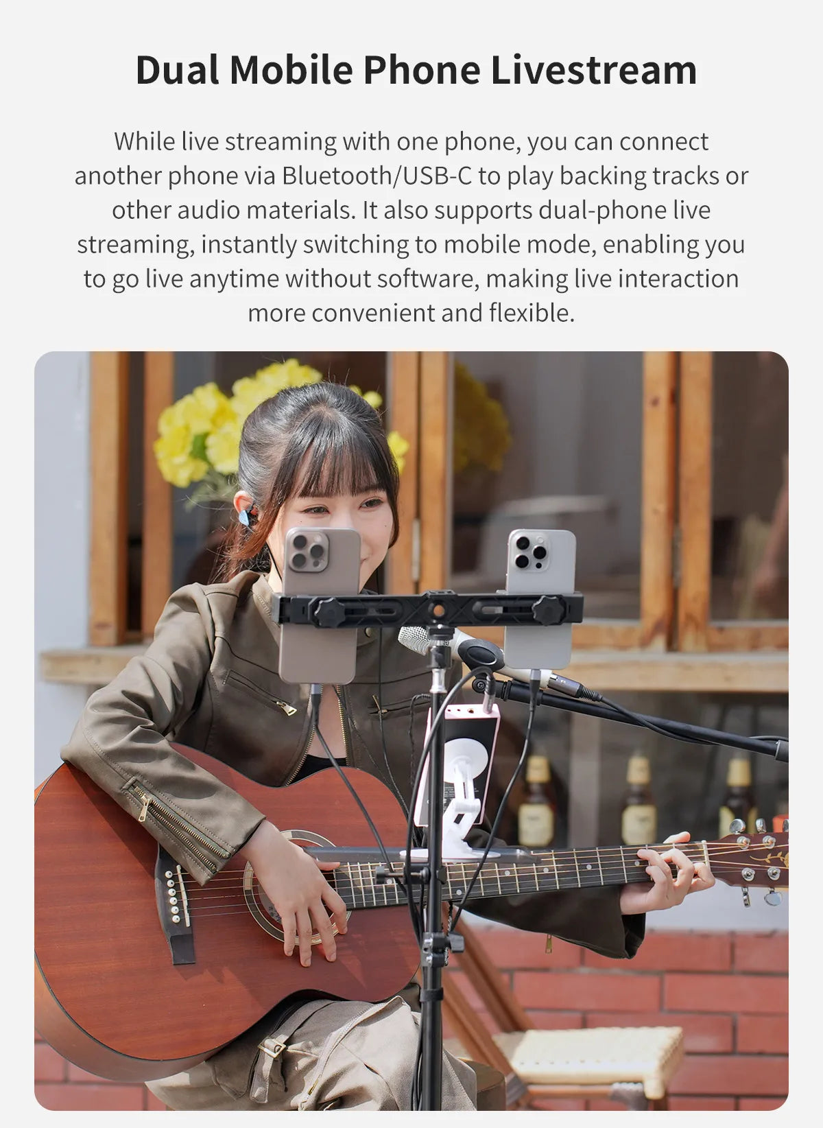 Portable Yellow Audio Interface with Dual Smartphone Input