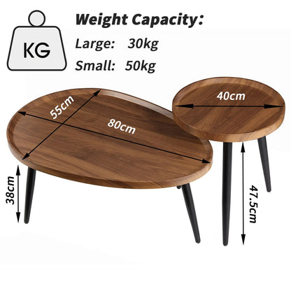 2-in-1 Irregular Wooden Coffee Table Set with Triangle Legs