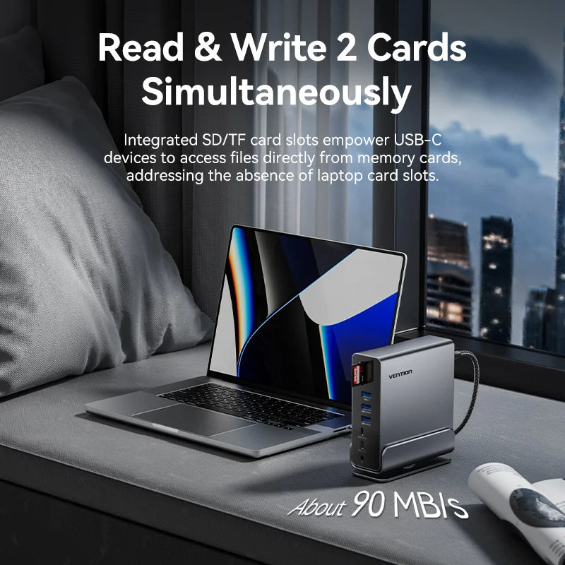 USB-C Hub with Base 15in1 4K 60Hz Triple Monitor Dock