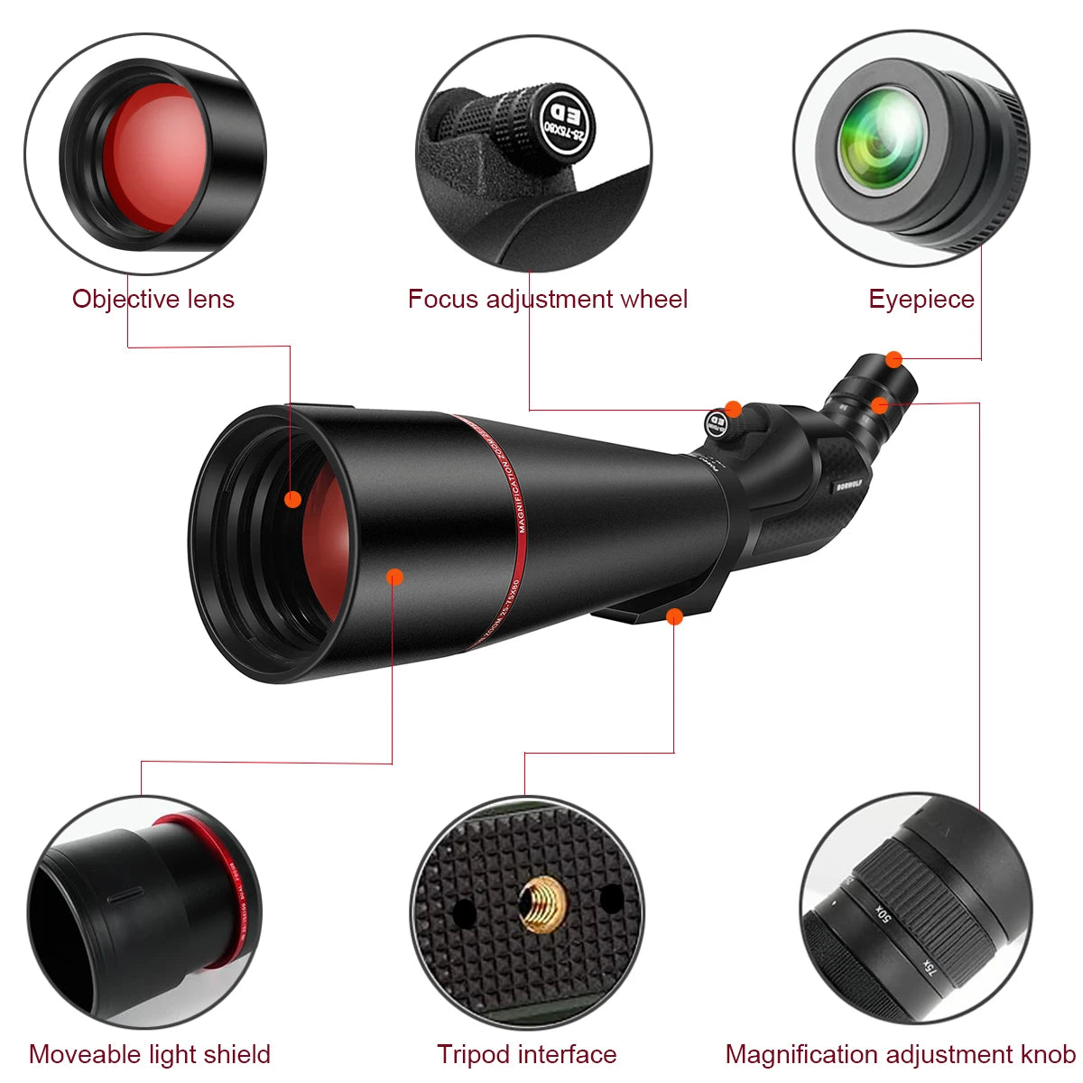 25-75x80 Telescope Spotting Scope Waterproof with Tripod