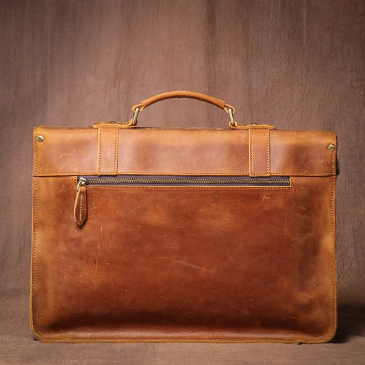 Genuine Leather Messenger Bag for Men 14" Brown