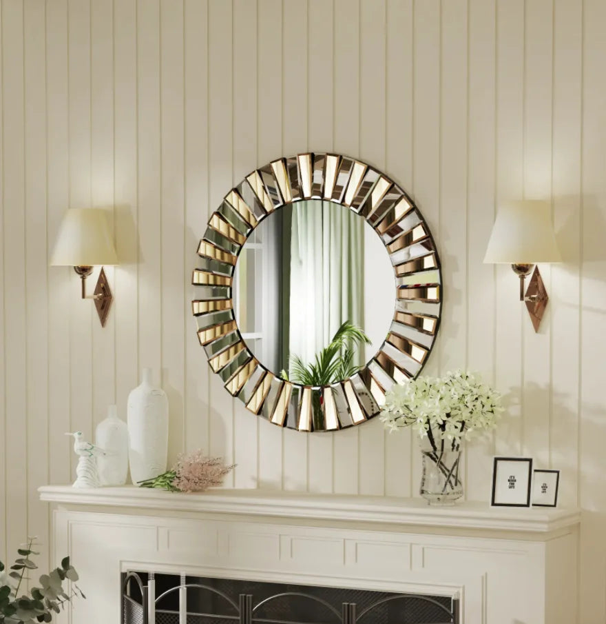 Round Sunburst Accent Wall Mirror 80cm Gold Frame
