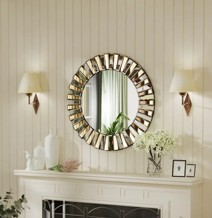 Round Sunburst Accent Wall Mirror 80cm Gold Frame