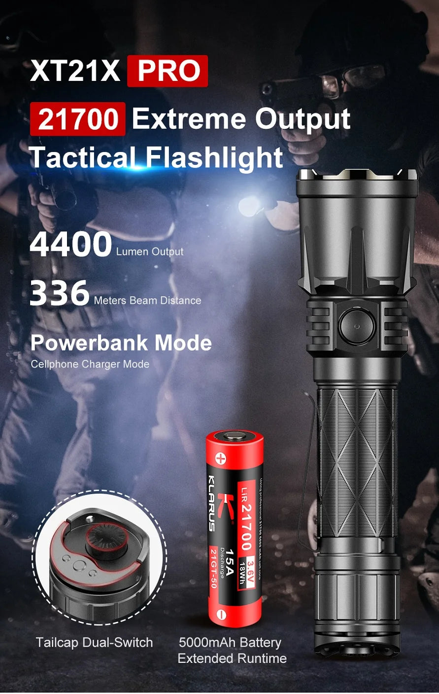 Tactical Flashlight 4400 Lumens Rechargeable with 5000mAh Battery