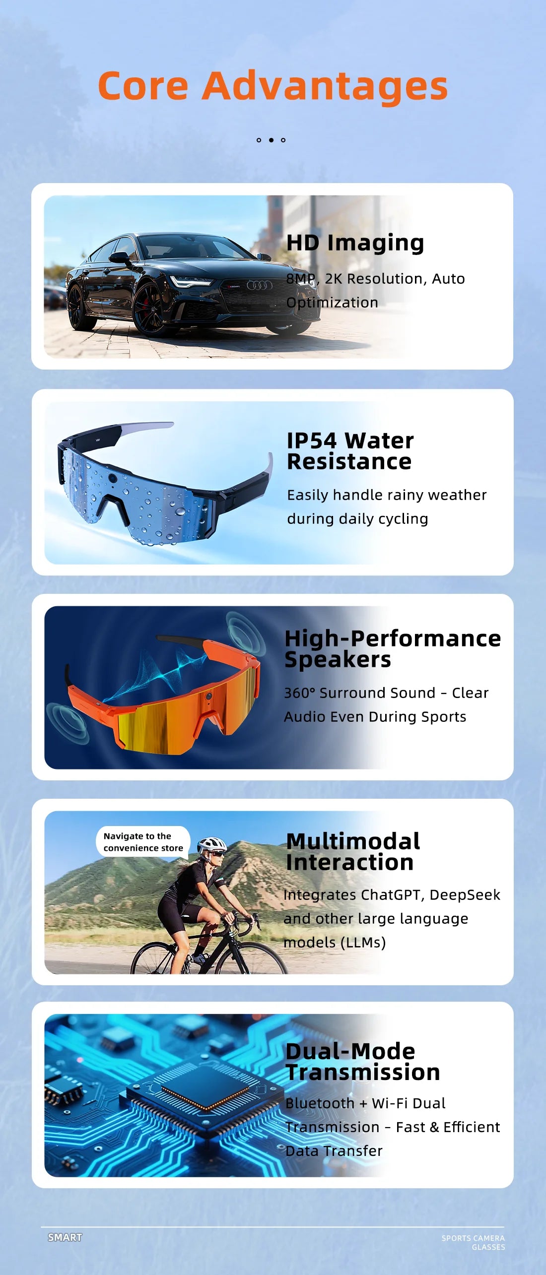 AI Smart Glasses with 800W HD Camera