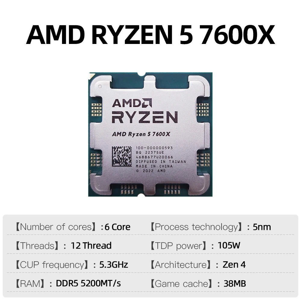 High Performance Gaming CPU Ryzen 5 7600X AM5 Socket
