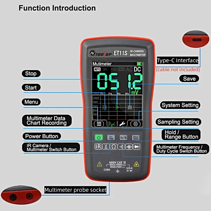 2.8 Inch Thermal Imager AC DC Multimeter Temperature Tester