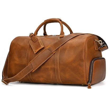 Leather Shoulder Travel Duffle Bag Light Brown