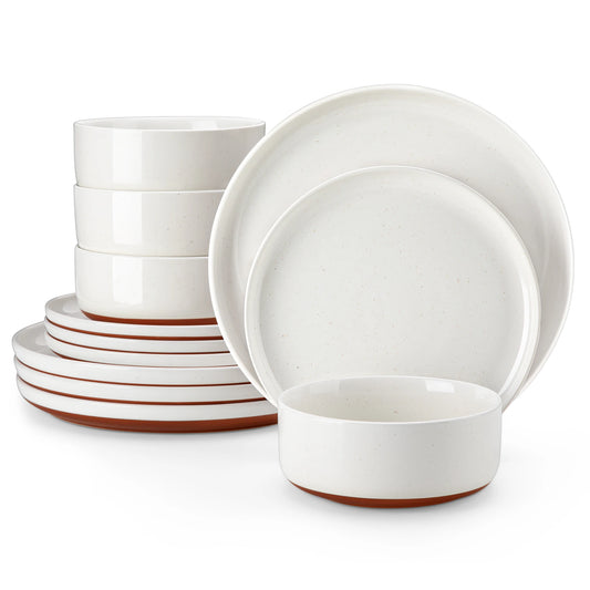 White 12 Piece Stoneware Dinnerware Set with Curved Edge Design