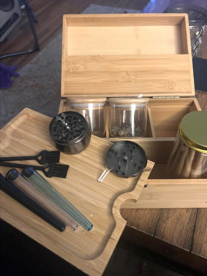 Large Bamboo Storage Box with Removable Tray Kit