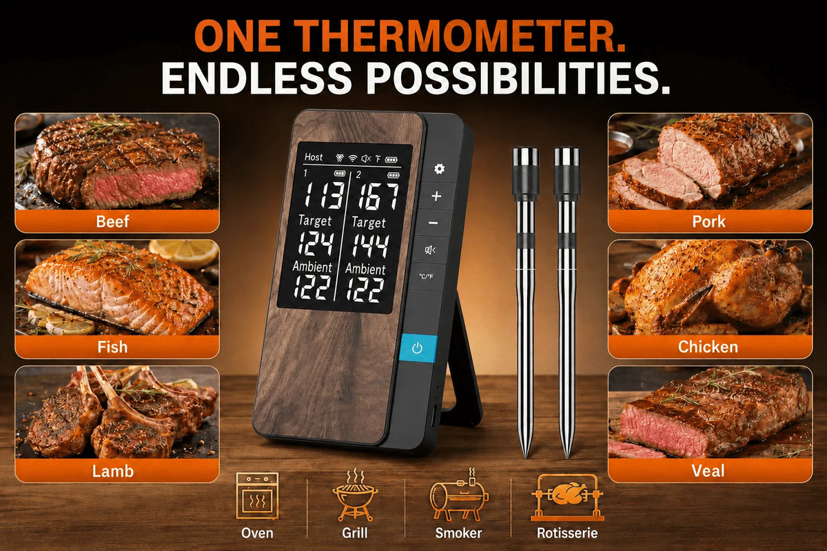 Wireless 4-Probe Bluetooth Meat Thermometer with LCD