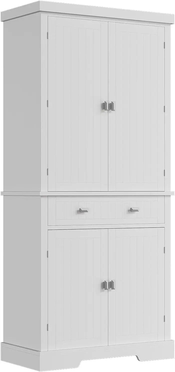 White 72" Kitchen Pantry Storage Cabinet 6 Shelves