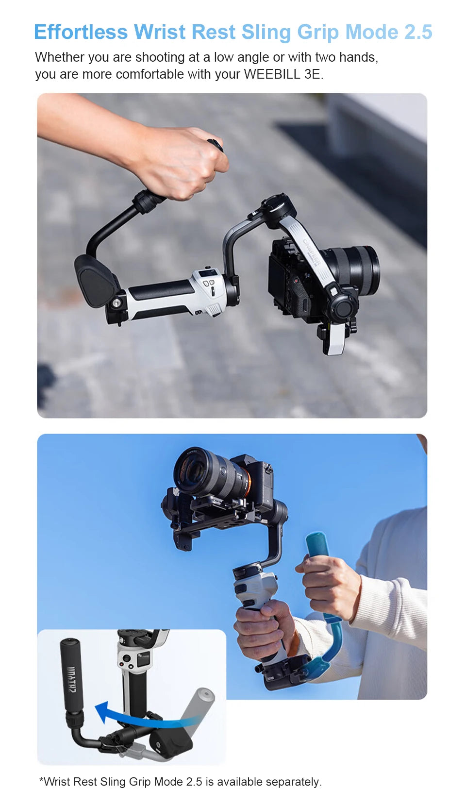 3 Axis Camera Gimbal Stabilizer with Grip Mode 2.5