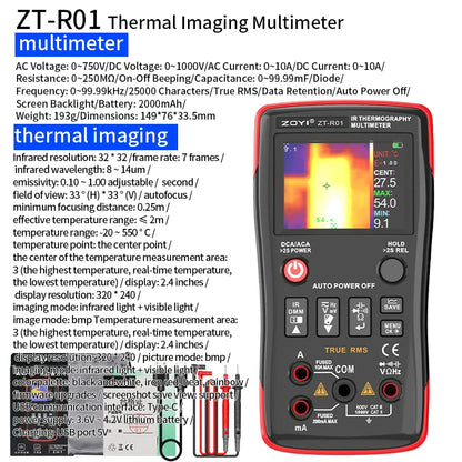 Portable 240x240 IR Thermal Multimeter for HVAC ZT-R01