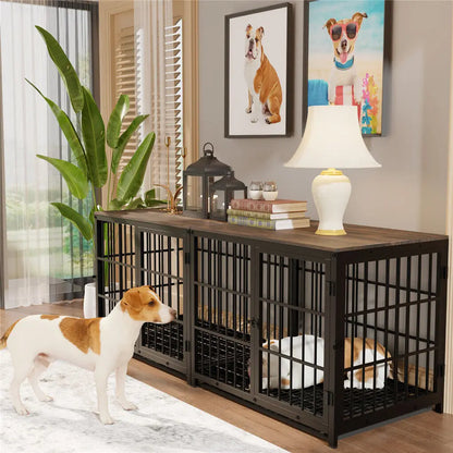 Wooden Metal Dog Kennel Furniture White L