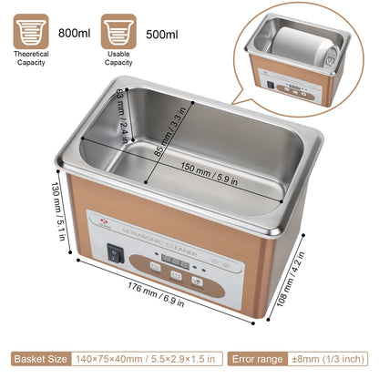 Portable 800mL Ultrasonic Cleaning Machine for Necklaces and Small Parts